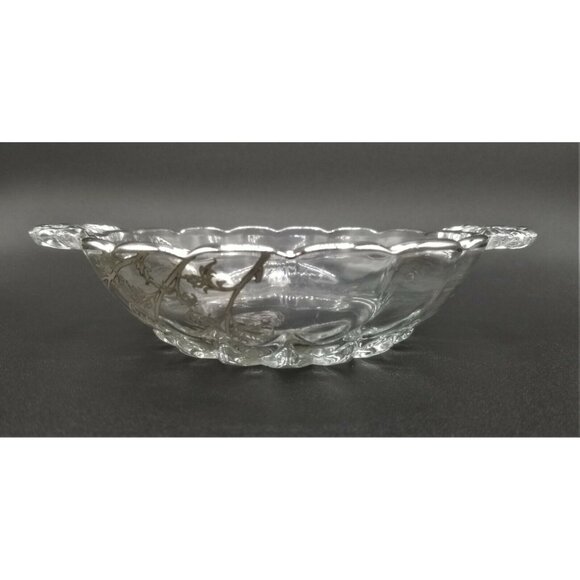 Sterling Silver Floral Overlay Glass Candy Dish Scalloped 2 Reticulated Handles - Picture 3 of 10